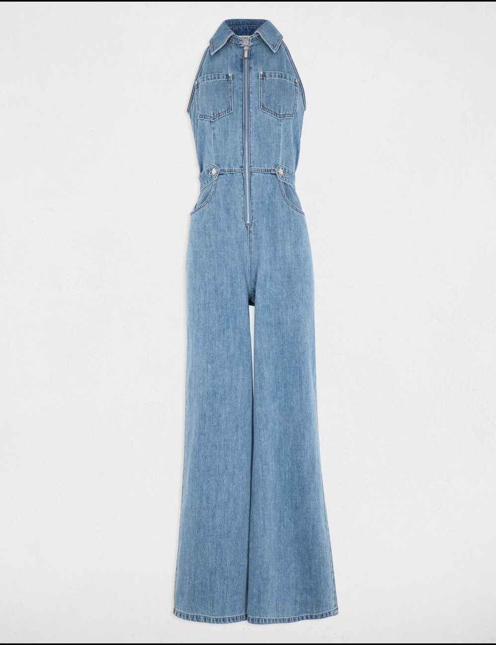 Combinaison longue en jean denim bleach femme