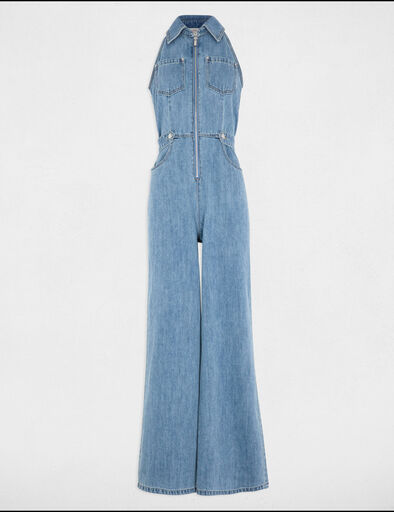 Combinaison longue en jean denim bleach femme