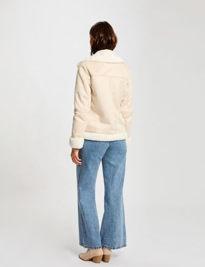 Blouson zippé suédine ivoire femme