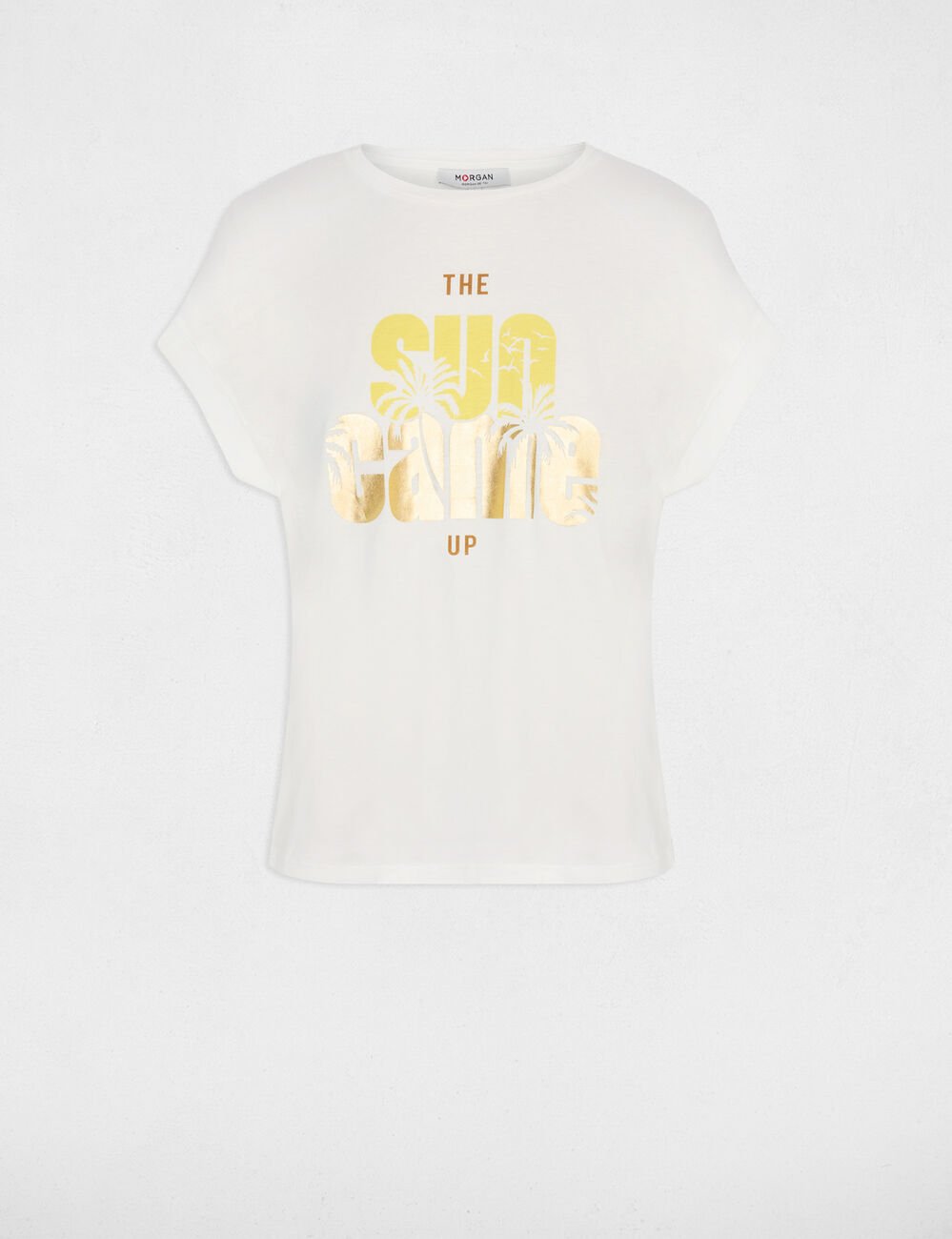 T-shirt col rond manches courtes blanc femme