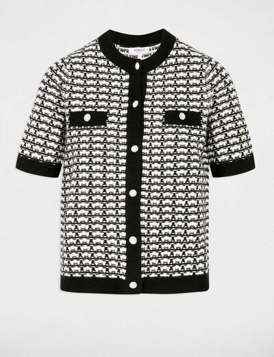 Gilet manches courtes imprim&eacute; noir femme