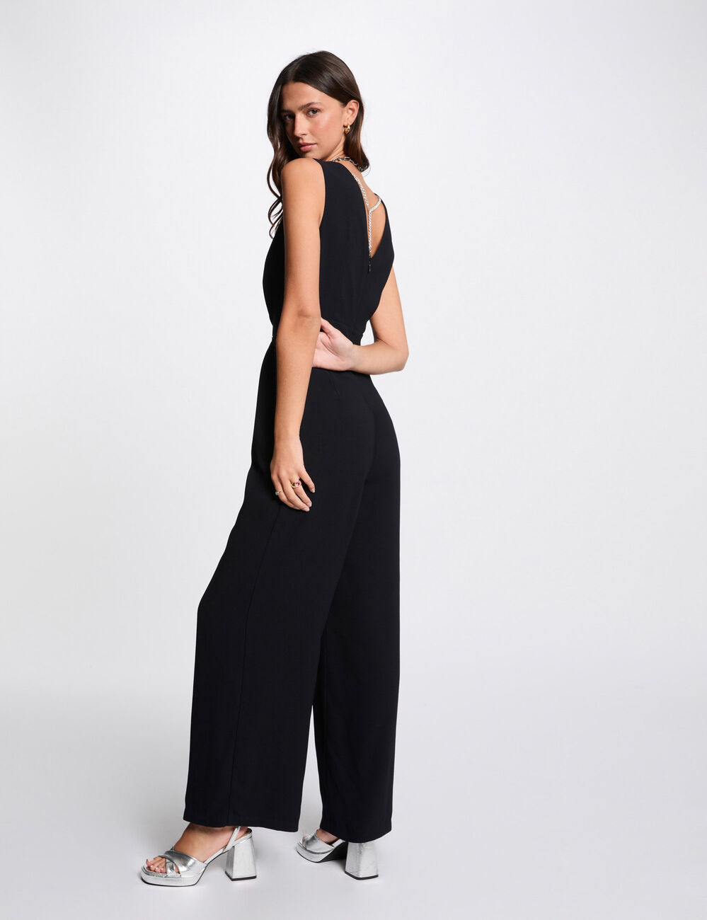 Langer Jumpsuit weitem Bein marineblau damen