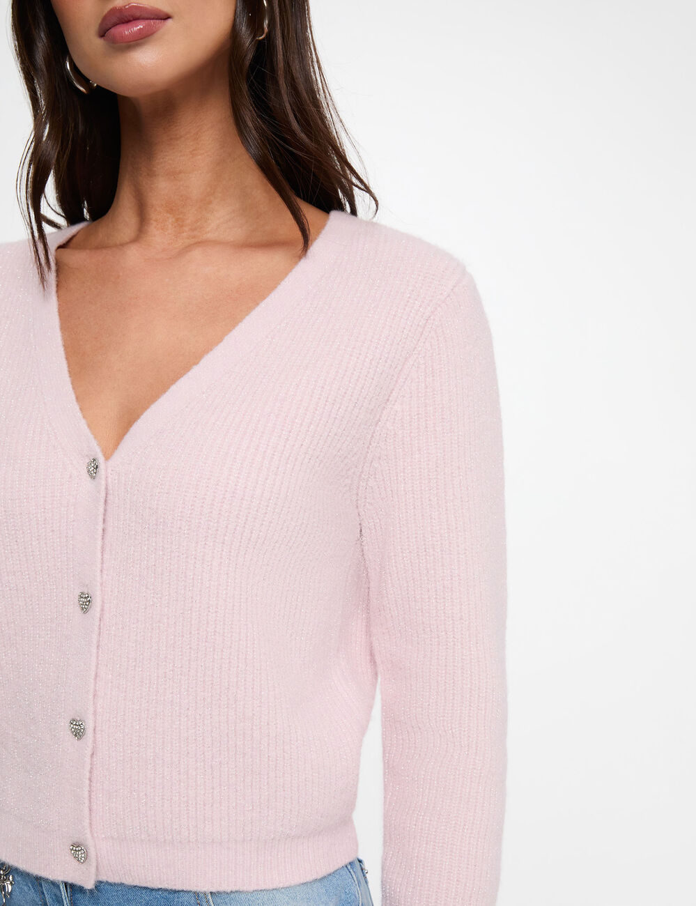 Strickweste mit V-Ausschnitt pastellrosa damen
