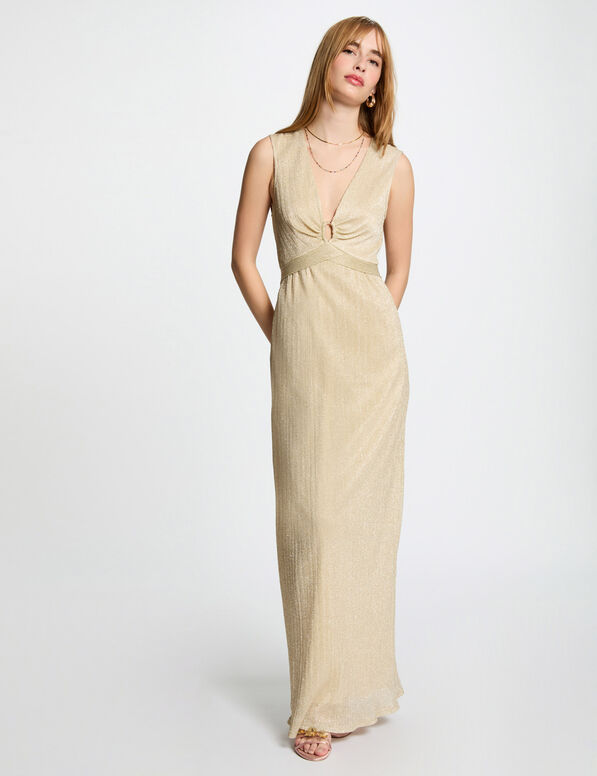 Robe longue droite jaune or femme