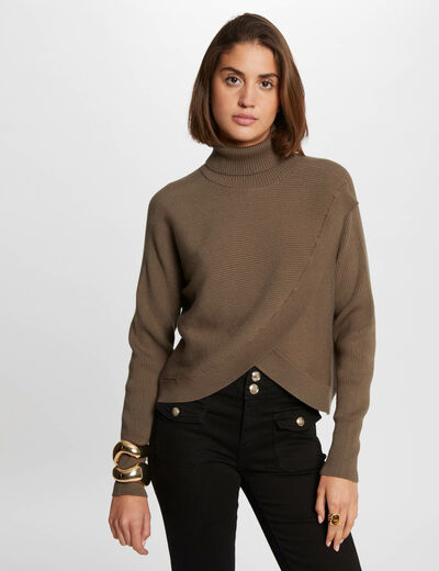 Langarm-Pullover mit überkreuztem Effekt khakigrün damen