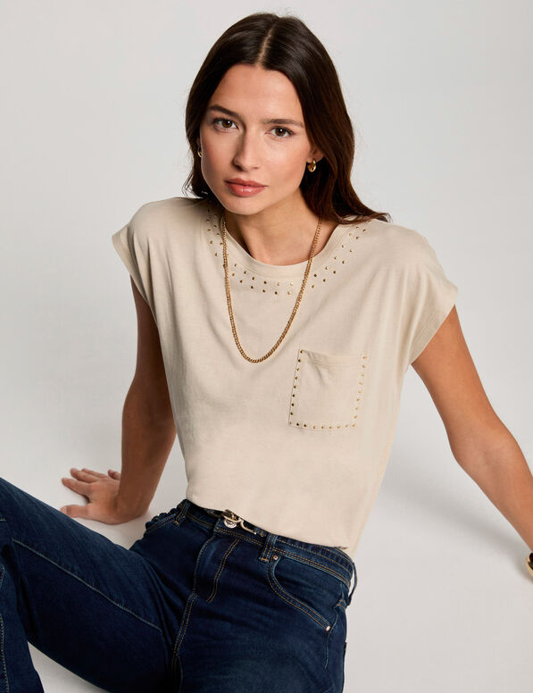T-shirt manches courtes beige femme