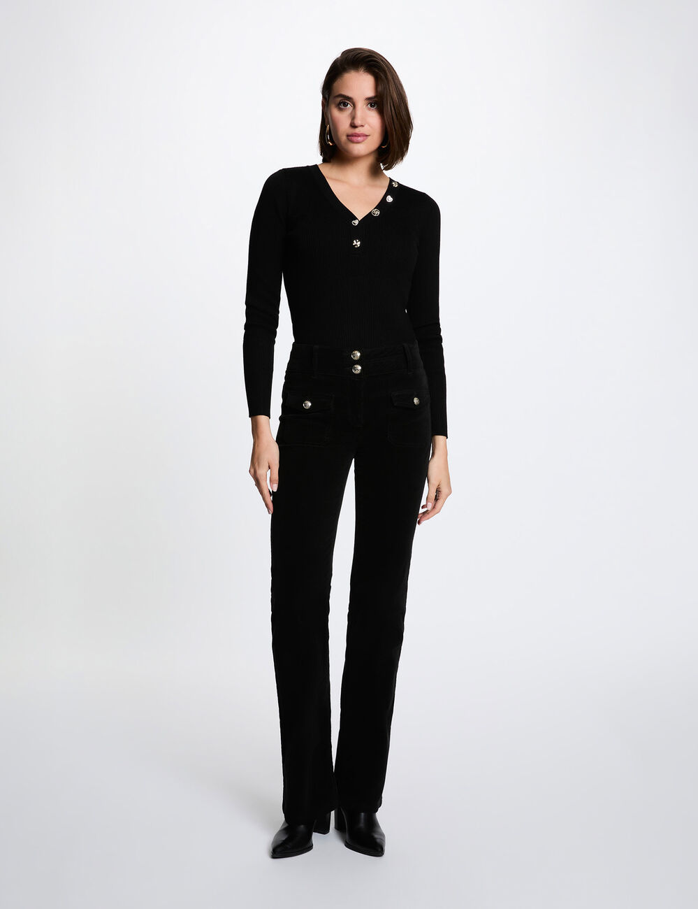 Pullover mit V-Ausschnitt schwarz damen