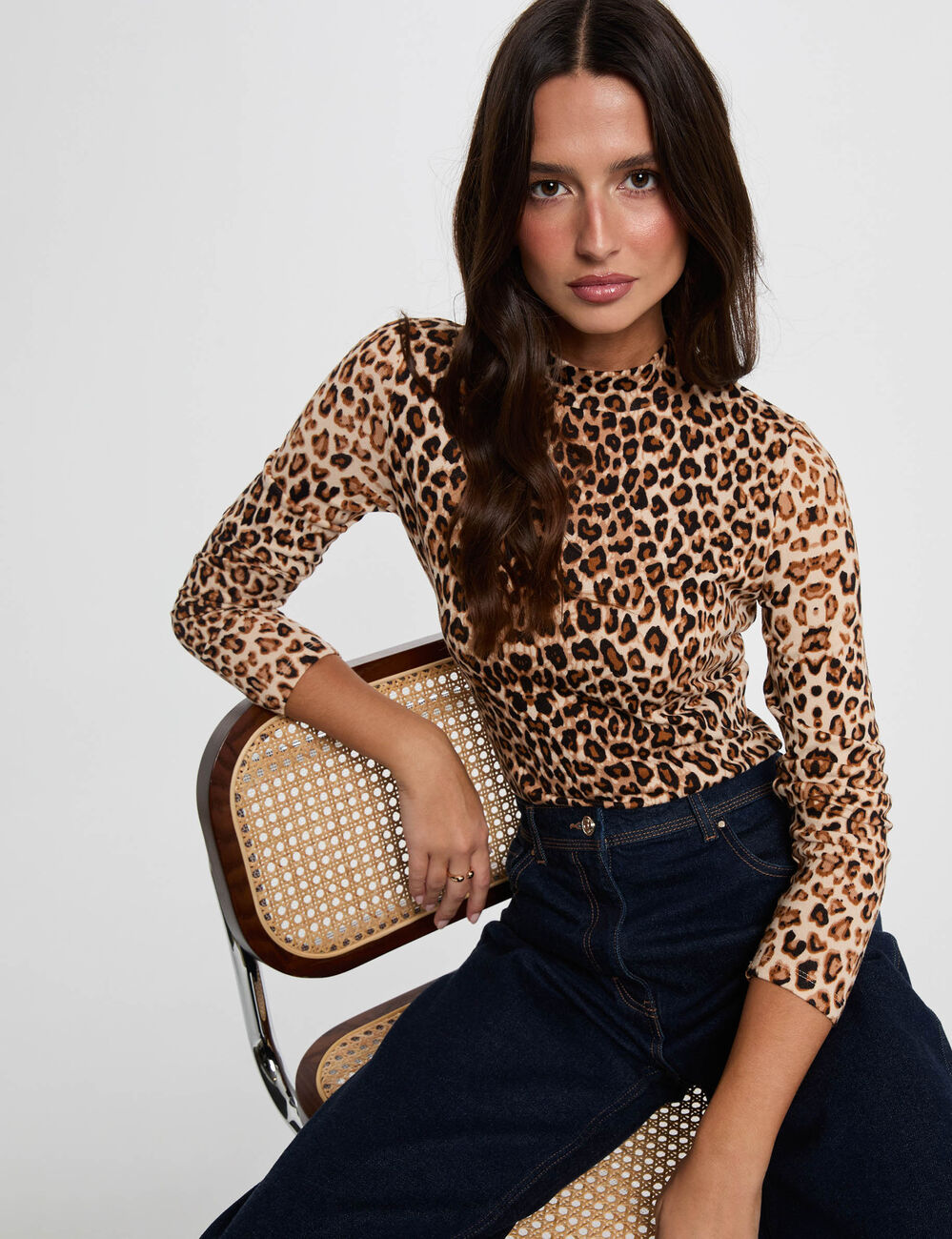T-Shirt mit hohem Kragen mehrfarbig damen