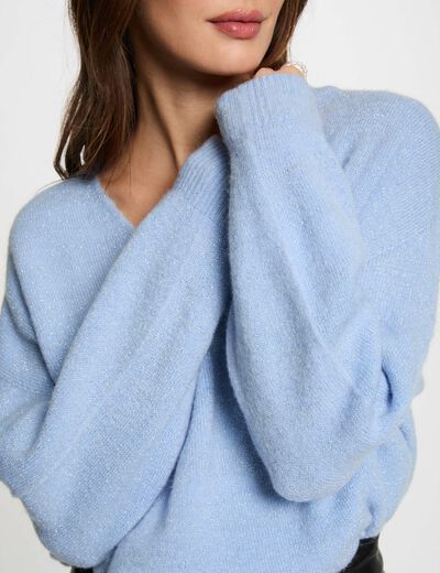 Pull col en V bleu femme