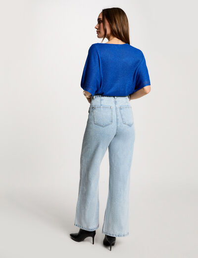 Kurzarm-Pullover mit V-Kragen elektrisch blau damen