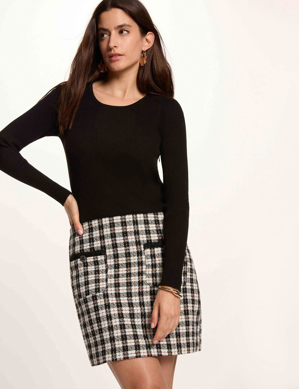 Kurzes Tweed-Kleid schwarz damen