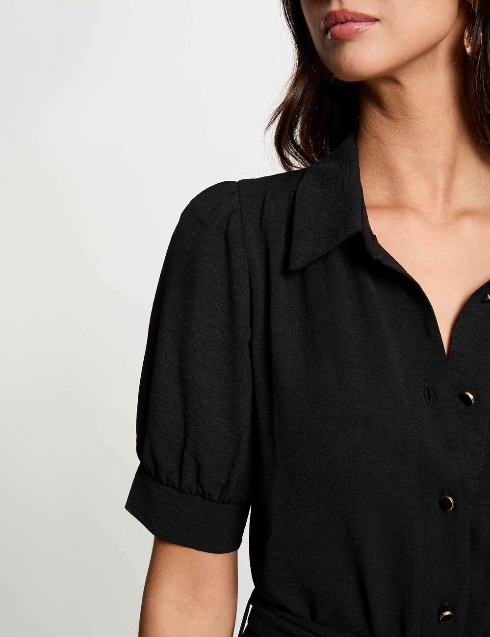 Kleid aus Strick mit Puff&auml;rmeln schwarz damen