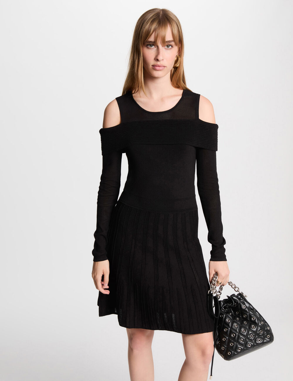 Kurzes, gestricktes Trapez-Kleid schwarz damen