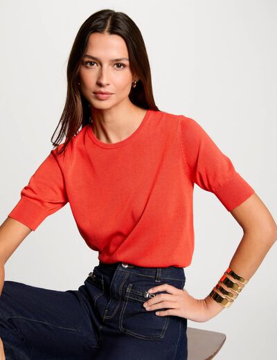 Pullover mit kurzen Ärmeln dunkelorange damen