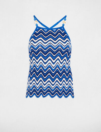 Top aus Mesh mit Druck elektrisch blau damen