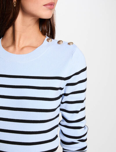 Pull manches longues à rayures bleu ciel femme