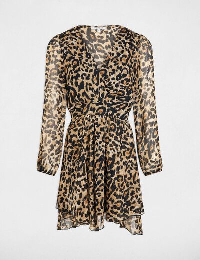 Robe courte ajustée imprimée multicolore femme