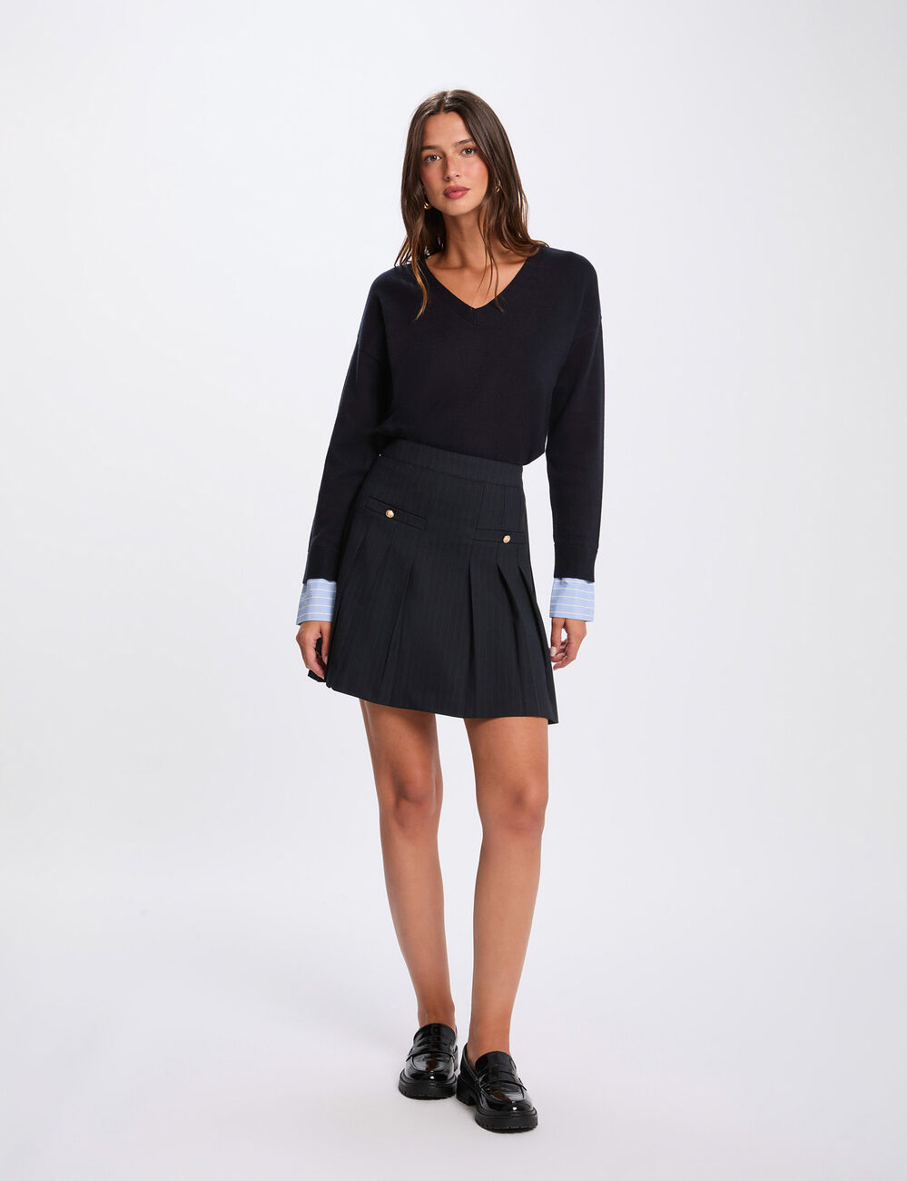 Pullover mit V-Ausschnitt marineblau damen