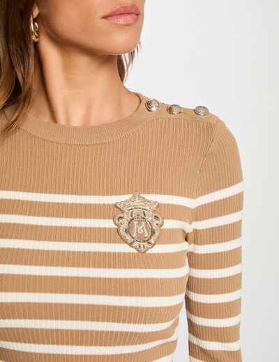 Gestreifter Pullover mit langen Ärmeln kamel damen