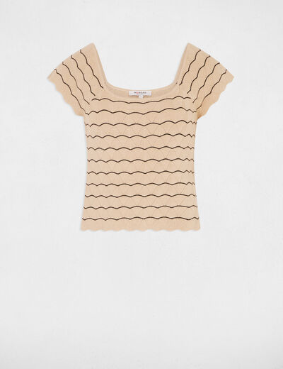 Pull manches courtes beige femme
