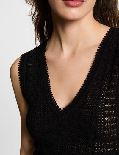 Pull sans manches ajouré noir femme