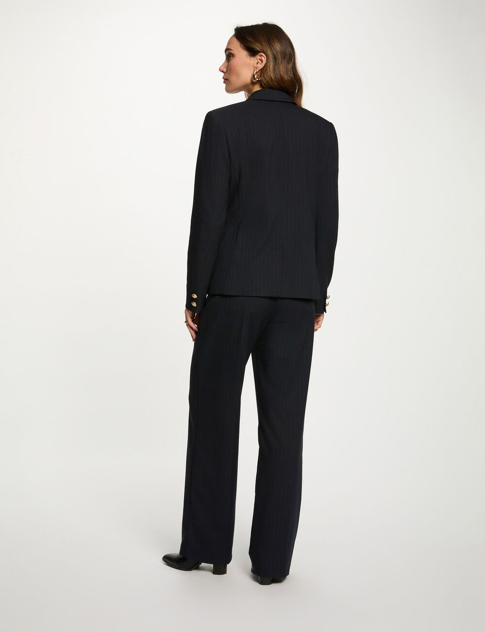 Blazer droit &agrave; rayures bleu marine femme