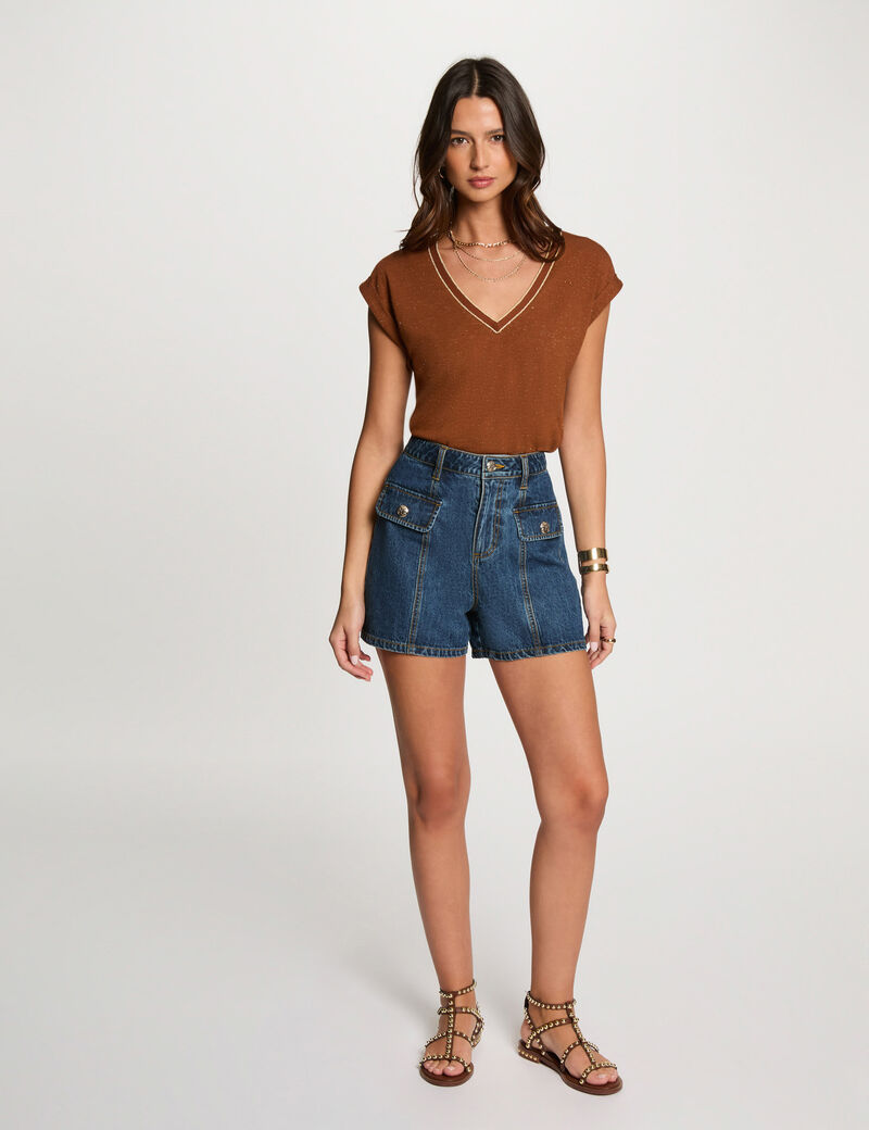 T-shirt manches courtes marron cognac femme