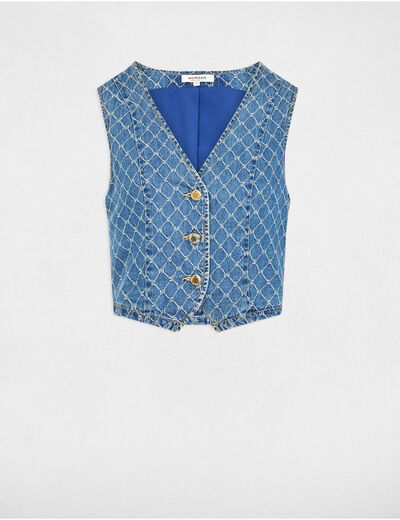 Veston sans manches en jean denim stone femme