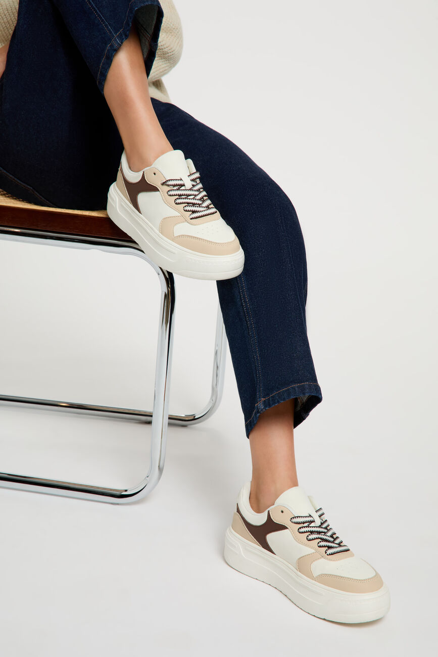 Zweifarbige Kunstleder-Sneaker weiss damen