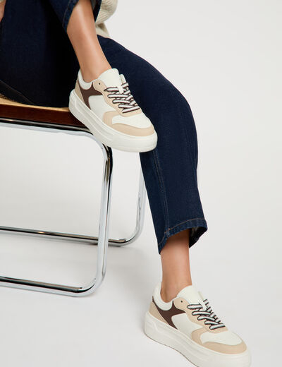 Basket similicuir bicolore blanc femme