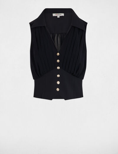Top plissé sans manches bleu marine femme