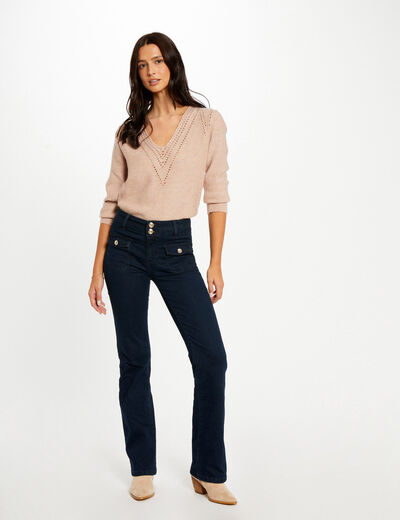 Bootcut-Jeans mit hoher Taille rohes denim damen