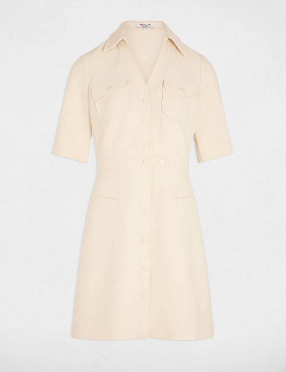 Kurzes A-Linien-Kleid mit Knöpfen naturfarben damen