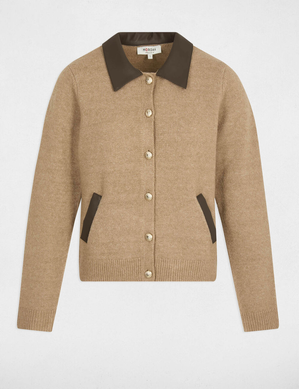 Veste ajust&eacute;e col &agrave; revers marron femme