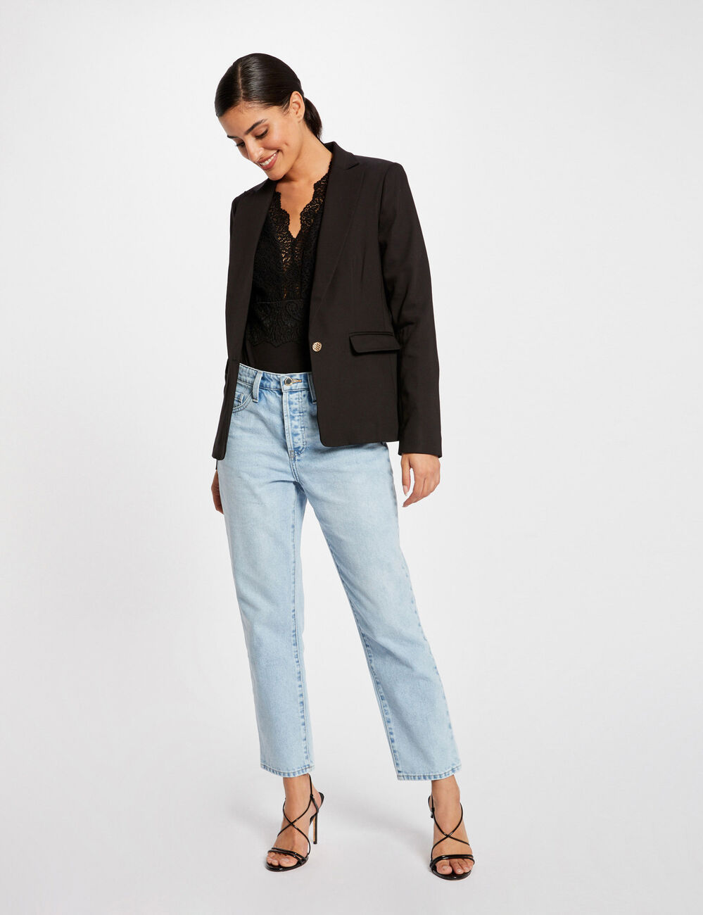 Veste tailleur droite boutonn&eacute;e noir femme