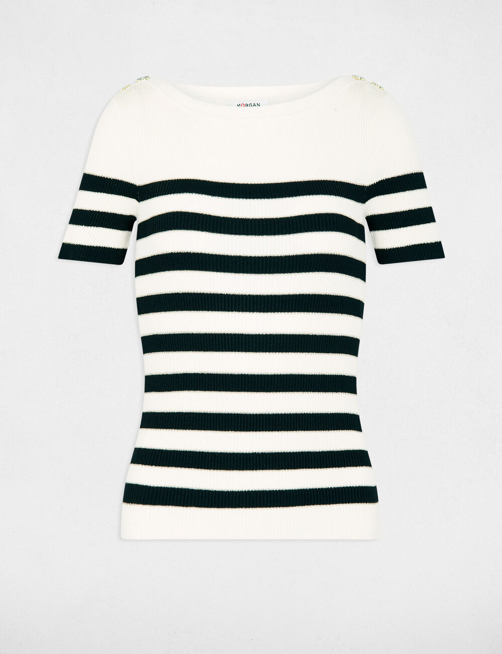 Pull col rond � rayures ivoire femme