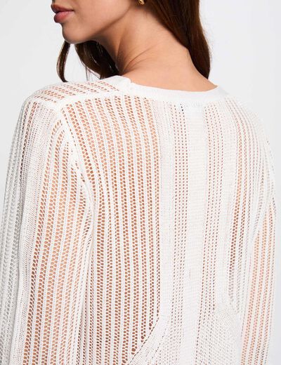 Gilet manches longues ajouré ivoire femme