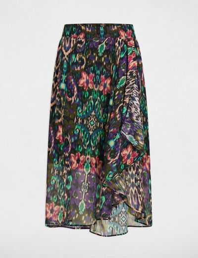 Jupe portefeuille imprimée multicolore femme