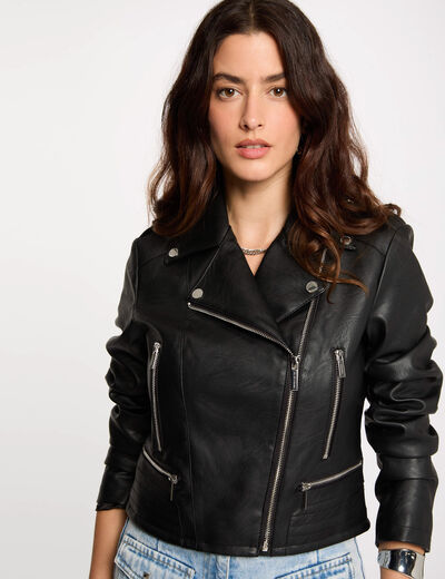 Gerader Blouson mit Reverskragen schwarz damen