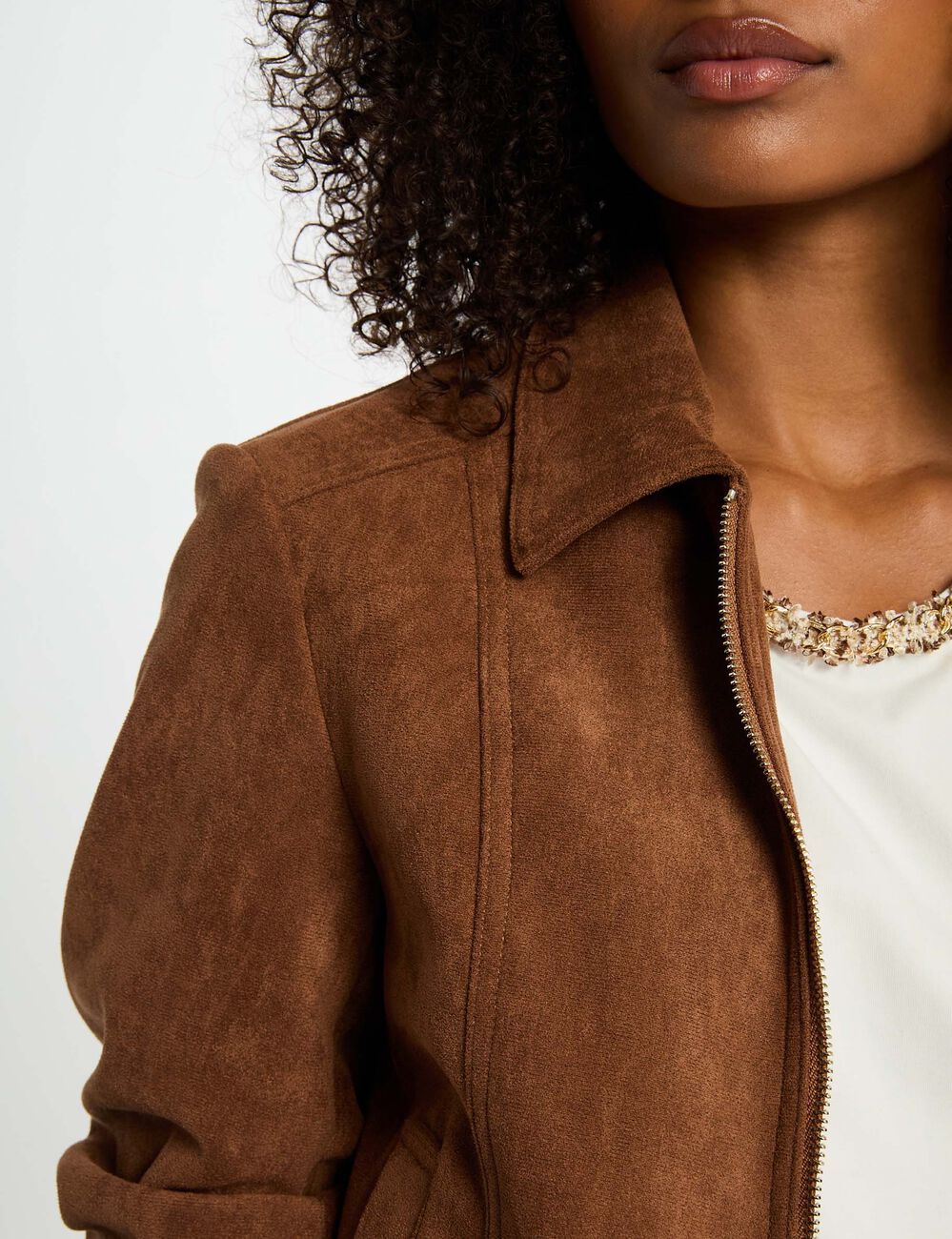 Blouson suédine marron cognac femme