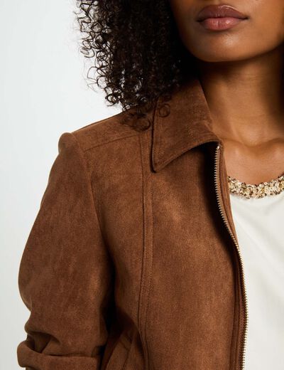 Blouson suédine marron cognac femme