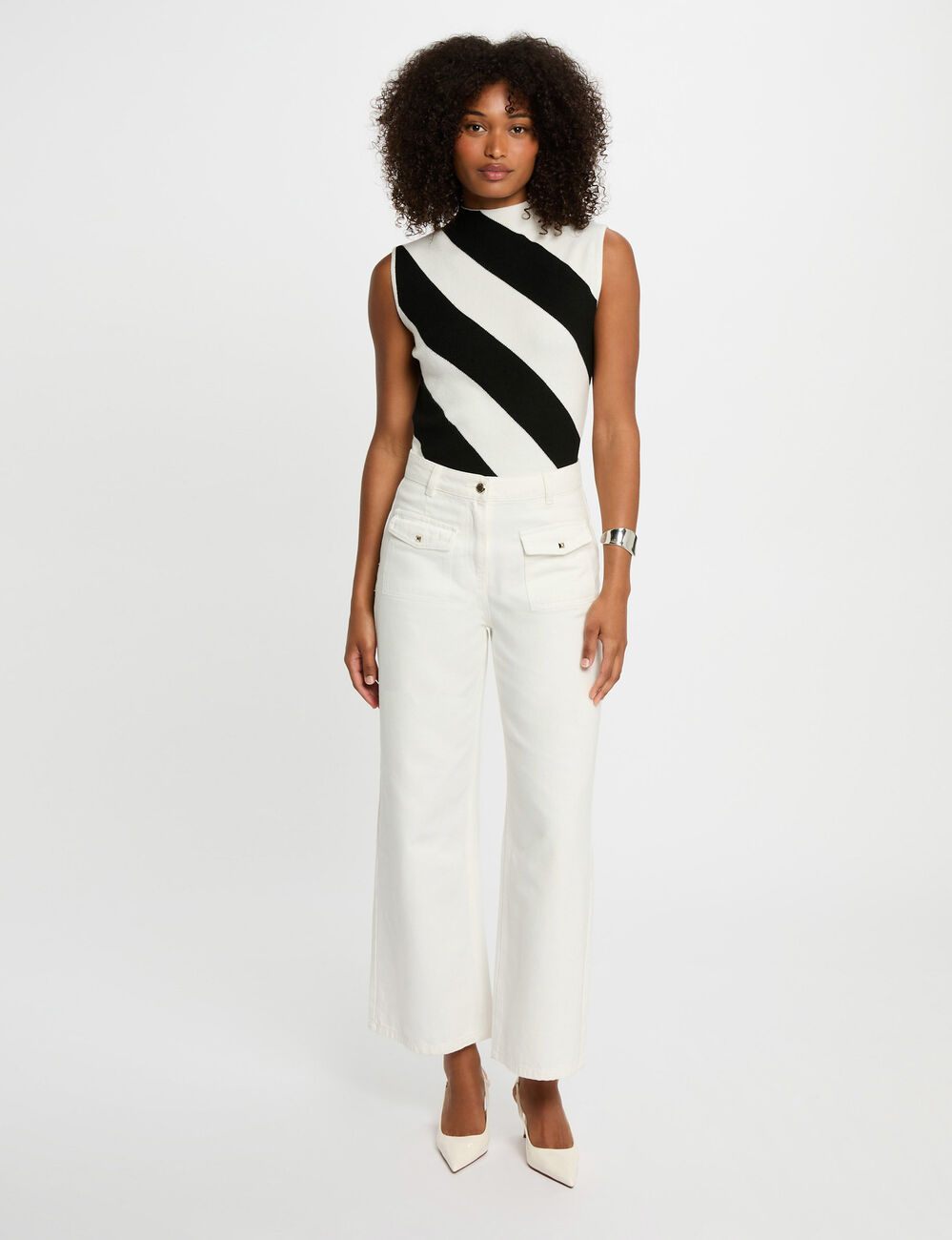 Pull sans manches blanc femme