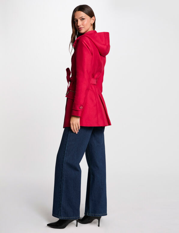 Trenchcoat mit Gürtel und Kapuze rot damen