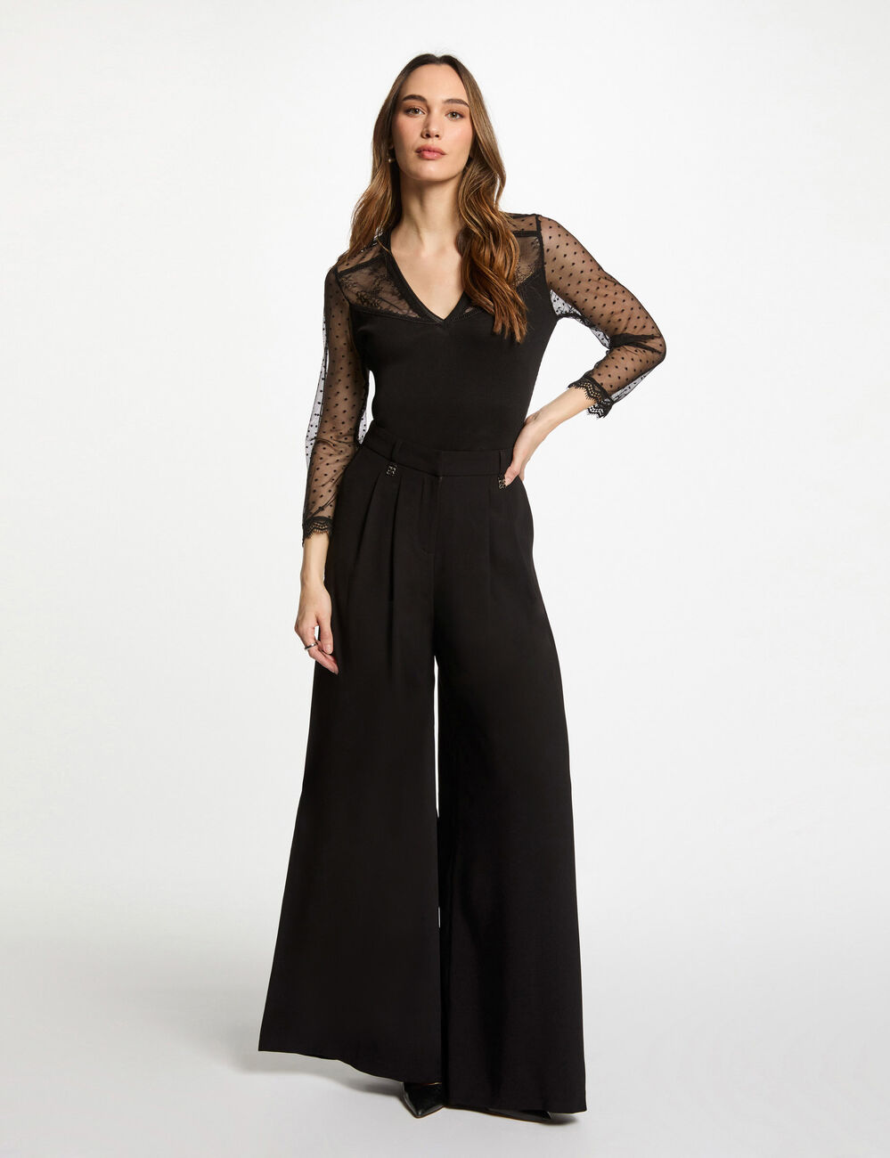 T-shirt manches 3/4 noir femme