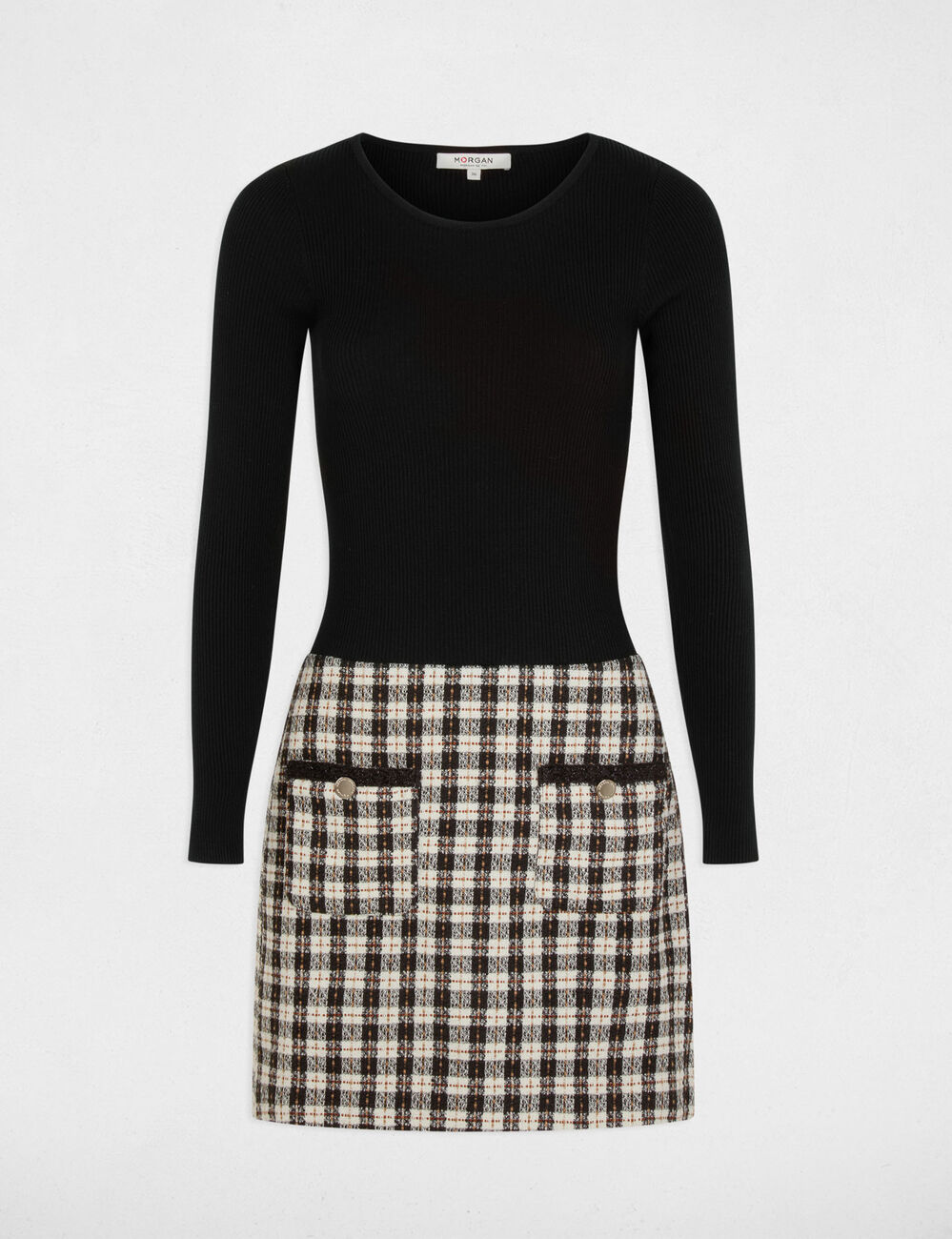 Kurzes Tweed-Kleid schwarz damen
