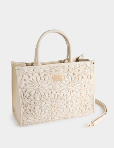 Sac cabas brod&eacute; ivoire femme