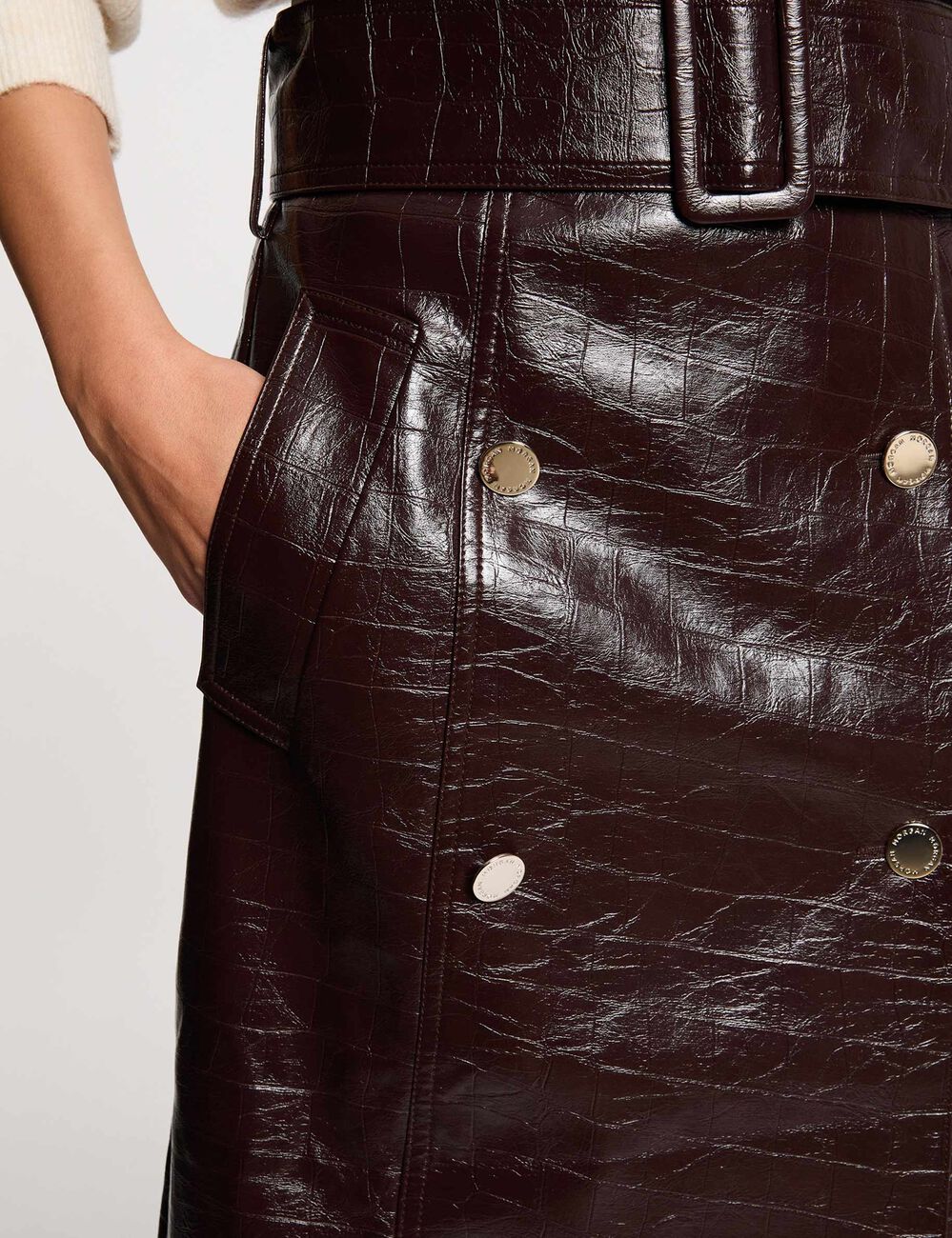 Langer Rock mit G&uuml;rtel pflaume damen