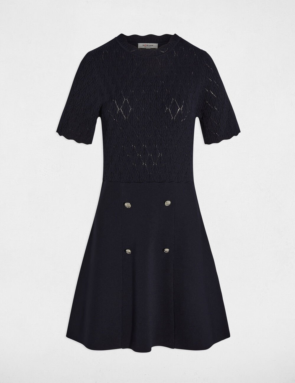 Kurzes Strickkleid mit Rundhals marineblau damen