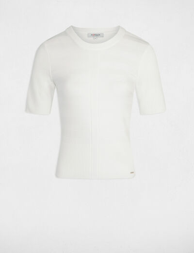 Kurzarm-Pullover Rundkragen elfenbein damen