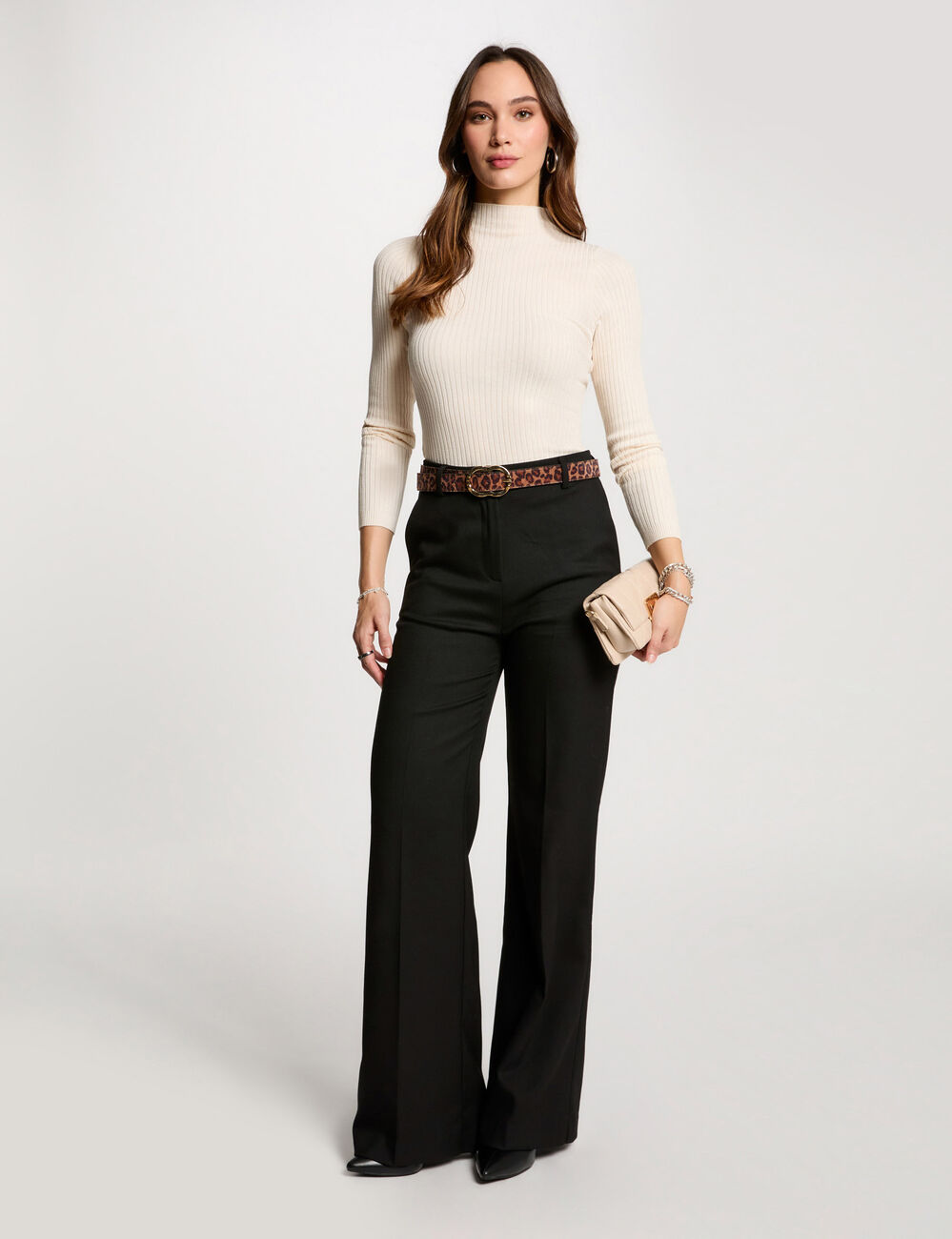 Pullover mit hohem Kragen, gerippt elfenbein damen